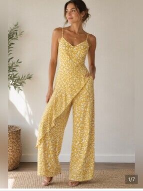 NWT MAEVE ANTHROPOLOGIE BRITTANY Jumpsuit Goldenrod Open Back Ruffle. Sz 8.